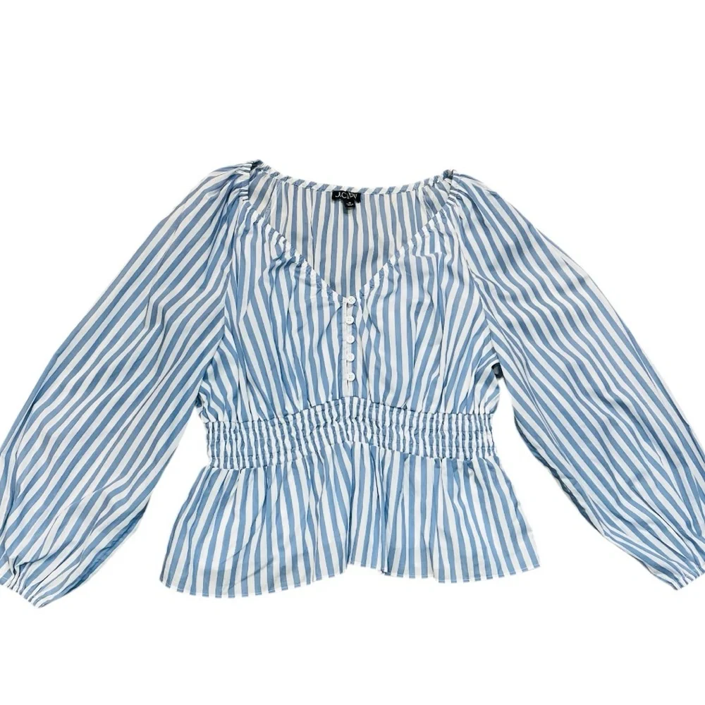 J Crew | V-neck smocked-waist top in stripe cotton lawn NWOT